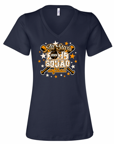 Bomb Squad All Stars Women’s Relaxed Jersey V-Neck Tee (Navy)